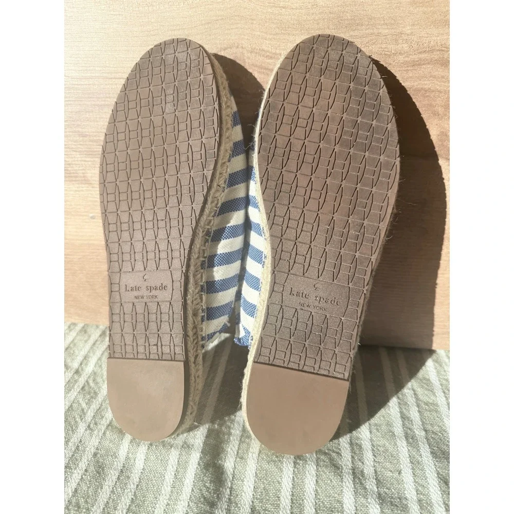 Kate Spade Blue White Striped Ruffle Espadrille Slides Women's Size 8